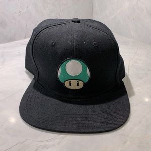 Super Mario 1 up mushroom SnapBack hat in black